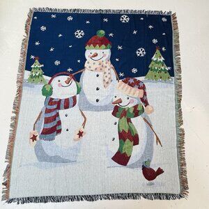 Snowman Tapestry Blanket Winter Scene 49 X 59 inches Christmas Snowflakes Throw